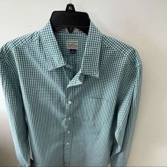 J Crew Size L Green plaid dress shirt Stretch classic fit Cotton and elastane - Picture 2 of 5